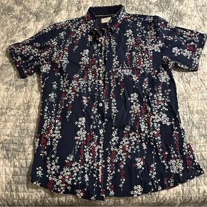 7 Diamonds Shirt Men’s Large L Blue Short Sleeve Button Up Floral All Over Print